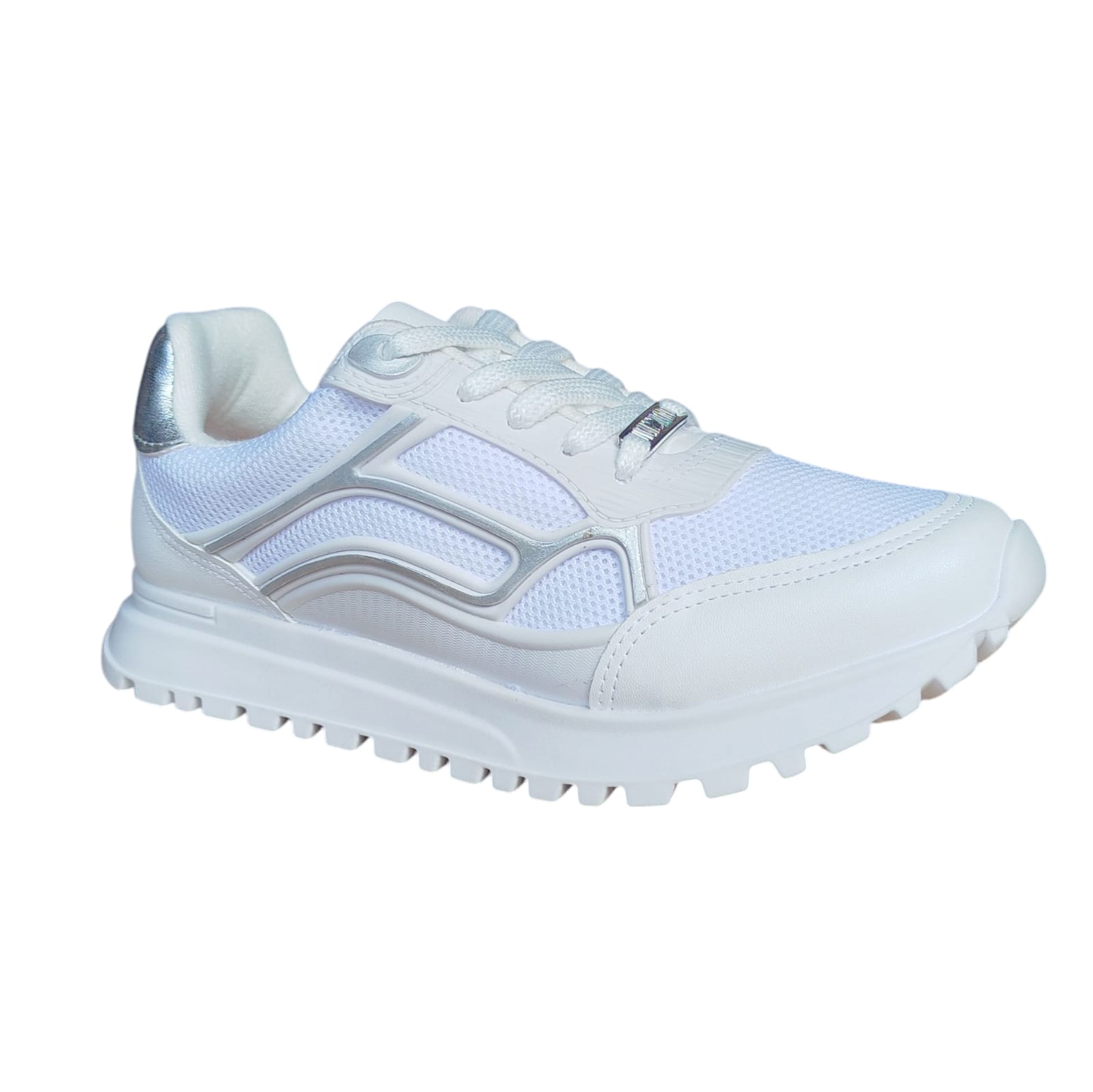 Tênis Vizzano Feminino - Caixa com 8 Pares - Cor Branco/Branco/Prata - Atacado 1
